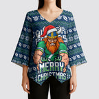 Personalized Canberra Raiders Christmas Kimono Sleeve Blouse Australian Rugby Fans - Pixelated Ugly Xmas Pattern Mascot Santa