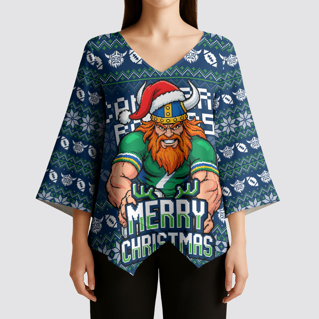 Personalized Canberra Raiders Christmas Kimono Sleeve Blouse Australian Rugby Fans - Pixelated Ugly Xmas Pattern Mascot Santa