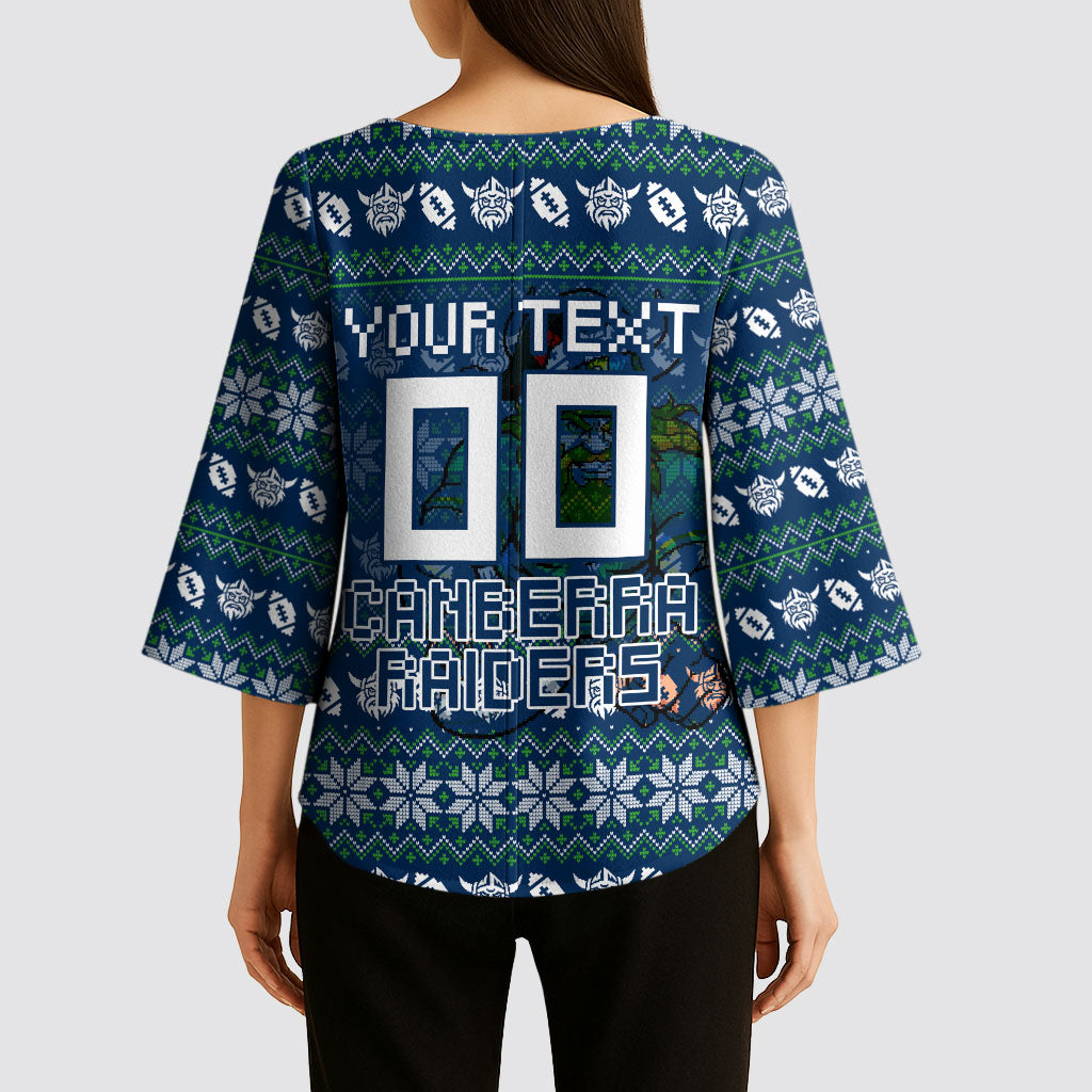 Personalized Canberra Raiders Christmas Kimono Sleeve Blouse Australian Rugby Fans - Pixelated Ugly Xmas Pattern Mascot Santa