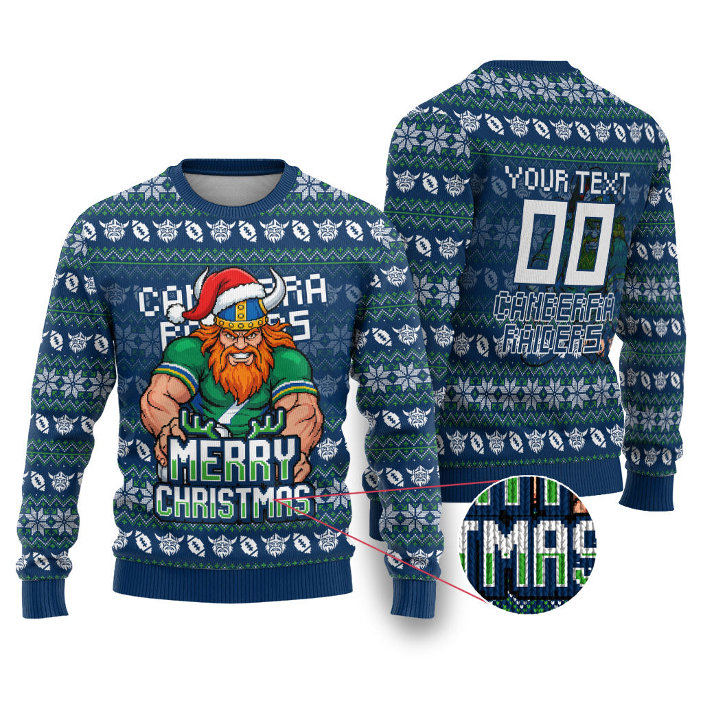 Personalized Canberra Raiders Christmas Ugly Christmas Sweater Australian Rugby Fans - Pixelated Ugly Xmas Pattern Mascot Santa