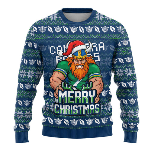Personalized Canberra Raiders Christmas Ugly Christmas Sweater Australian Rugby Fans - Pixelated Ugly Xmas Pattern Mascot Santa