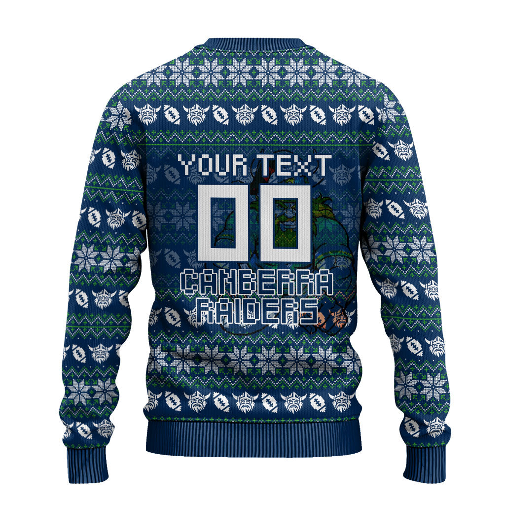 Personalized Canberra Raiders Christmas Ugly Christmas Sweater Australian Rugby Fans - Pixelated Ugly Xmas Pattern Mascot Santa