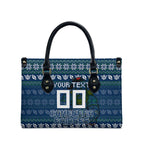 Personalized Canberra Raiders Christmas Leather Bag Australian Rugby Fans - Pixelated Ugly Xmas Pattern Mascot Santa