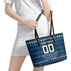 Personalized Canberra Raiders Christmas Leather Tote Bag Australian Rugby Fans - Pixelated Ugly Xmas Pattern Mascot Santa