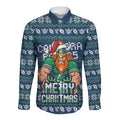 Personalized Canberra Raiders Christmas Long Sleeve Button Shirt Australian Rugby Fans - Pixelated Ugly Xmas Pattern Mascot Santa
