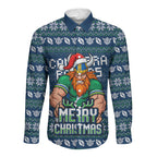 Personalized Canberra Raiders Christmas Long Sleeve Button Shirt Australian Rugby Fans - Pixelated Ugly Xmas Pattern Mascot Santa