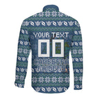 Personalized Canberra Raiders Christmas Long Sleeve Button Shirt Australian Rugby Fans - Pixelated Ugly Xmas Pattern Mascot Santa