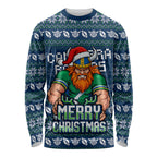 Personalized Canberra Raiders Christmas Long Sleeve Shirt Australian Rugby Fans - Pixelated Ugly Xmas Pattern Mascot Santa