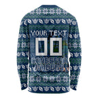 Personalized Canberra Raiders Christmas Long Sleeve Shirt Australian Rugby Fans - Pixelated Ugly Xmas Pattern Mascot Santa