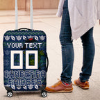 Personalized Canberra Raiders Christmas Luggage Cover Australian Rugby Fans - Pixelated Ugly Xmas Pattern Mascot Santa