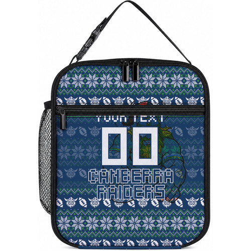 Personalized Canberra Raiders Christmas Lunch Bag Australian Rugby Fans - Pixelated Ugly Xmas Pattern Mascot Santa
