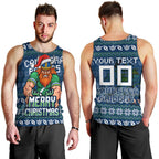 Personalized Canberra Raiders Christmas Men Tank Top Australian Rugby Fans - Pixelated Ugly Xmas Pattern Mascot Santa