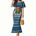 Personalized Canberra Raiders Christmas Mermaid Dress Australian Rugby Fans - Pixelated Ugly Xmas Pattern Mascot Santa