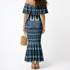 Personalized Canberra Raiders Christmas Mermaid Dress Australian Rugby Fans - Pixelated Ugly Xmas Pattern Mascot Santa