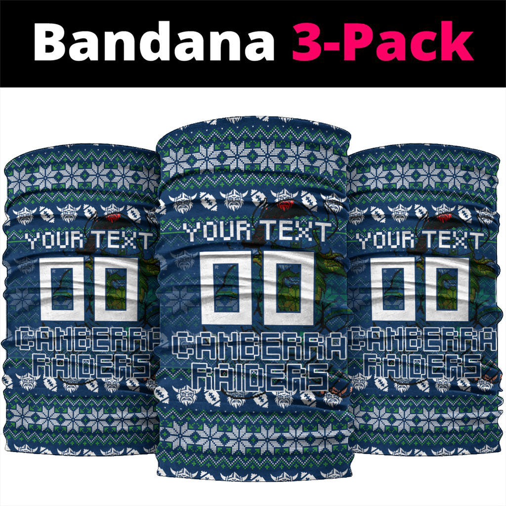Personalized Canberra Raiders Christmas Neck Gaiter Australian Rugby Fans - Pixelated Ugly Xmas Pattern Mascot Santa
