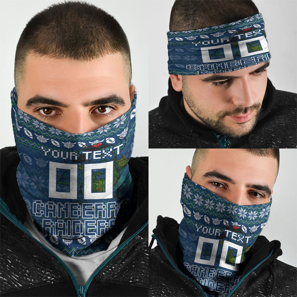 Personalized Canberra Raiders Christmas Neck Gaiter Australian Rugby Fans - Pixelated Ugly Xmas Pattern Mascot Santa