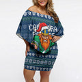 Personalized Canberra Raiders Christmas Off Shoulder Short Dress Australian Rugby Fans - Pixelated Ugly Xmas Pattern Mascot Santa