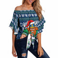 Personalized Canberra Raiders Christmas Off Shoulder Wrap Waist Top Australian Rugby Fans - Pixelated Ugly Xmas Pattern Mascot Santa