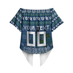 Personalized Canberra Raiders Christmas Off Shoulder Wrap Waist Top Australian Rugby Fans - Pixelated Ugly Xmas Pattern Mascot Santa