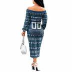 Personalized Canberra Raiders Christmas Off The Shoulder Long Sleeve Dress Australian Rugby Fans - Pixelated Ugly Xmas Pattern Mascot Santa