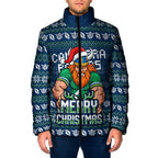 Personalized Canberra Raiders Christmas Padded Jacket Australian Rugby Fans - Pixelated Ugly Xmas Pattern Mascot Santa