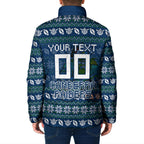 Personalized Canberra Raiders Christmas Padded Jacket Australian Rugby Fans - Pixelated Ugly Xmas Pattern Mascot Santa