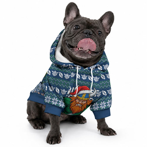 Personalized Canberra Raiders Christmas Pet Hoodie Australian Rugby Fans - Pixelated Ugly Xmas Pattern Mascot Santa