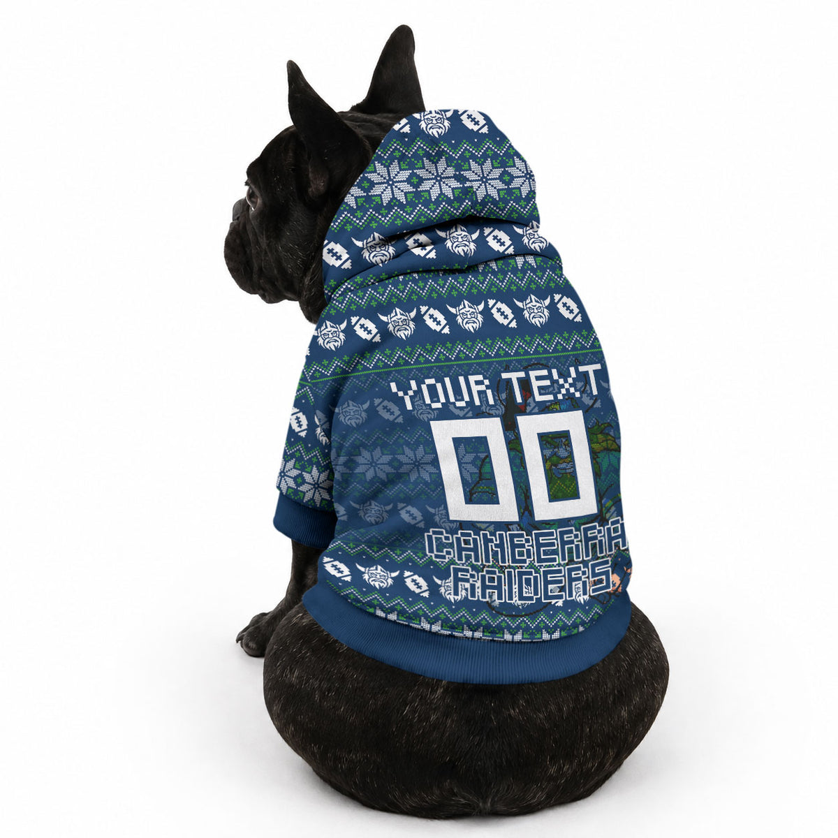 Personalized Canberra Raiders Christmas Pet Hoodie Australian Rugby Fans - Pixelated Ugly Xmas Pattern Mascot Santa