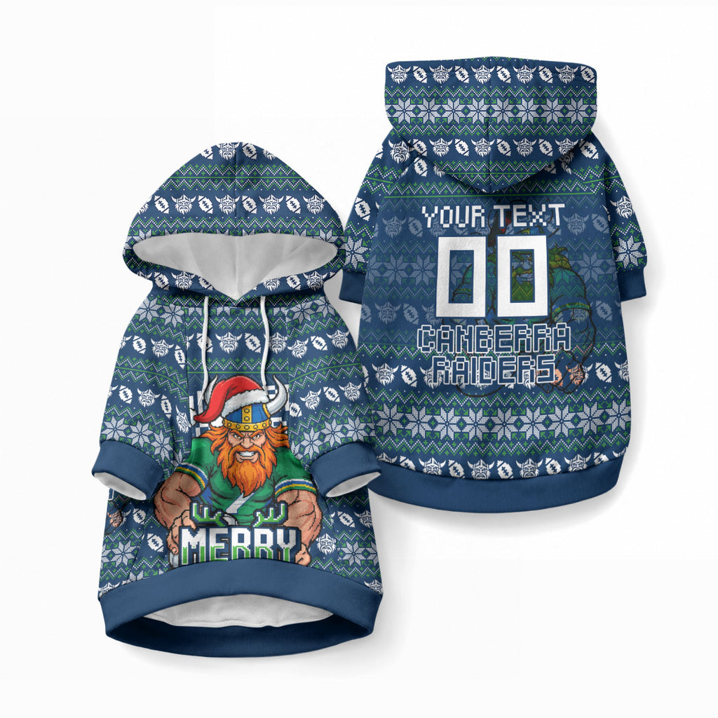 Personalized Canberra Raiders Christmas Pet Hoodie Australian Rugby Fans - Pixelated Ugly Xmas Pattern Mascot Santa