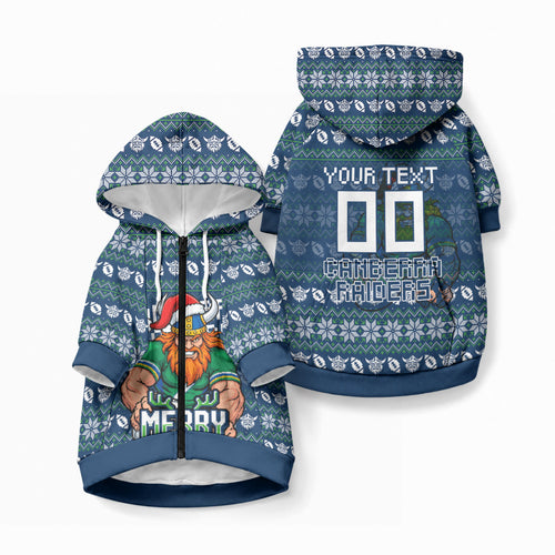 Personalized Canberra Raiders Christmas Pet Hoodie Australian Rugby Fans - Pixelated Ugly Xmas Pattern Mascot Santa