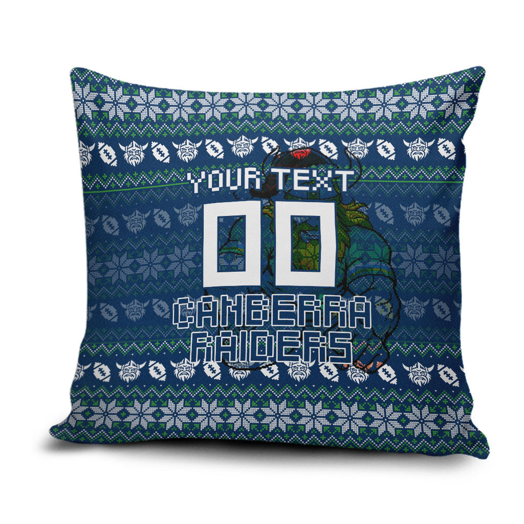 Personalized Canberra Raiders Christmas Pillow Cover Australian Rugby Fans - Pixelated Ugly Xmas Pattern Mascot Santa