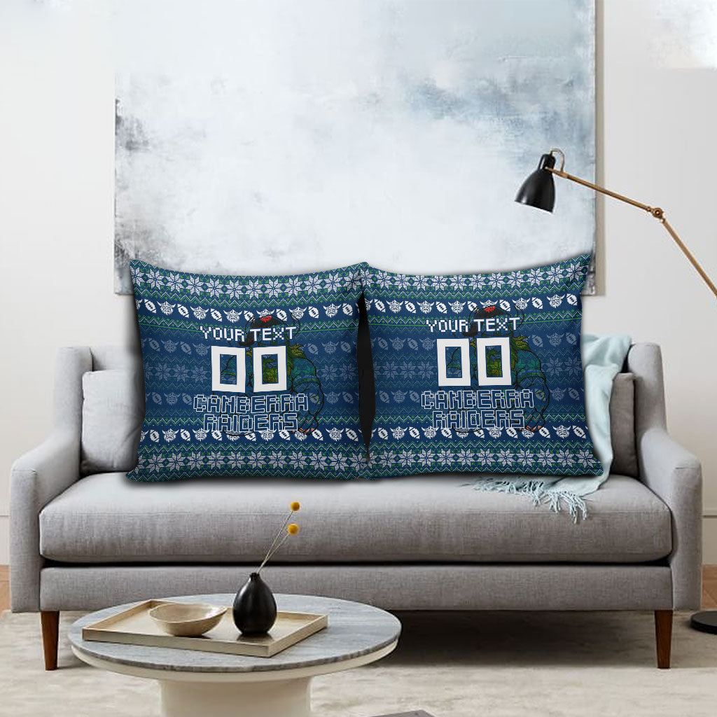 Personalized Canberra Raiders Christmas Pillow Cover Australian Rugby Fans - Pixelated Ugly Xmas Pattern Mascot Santa