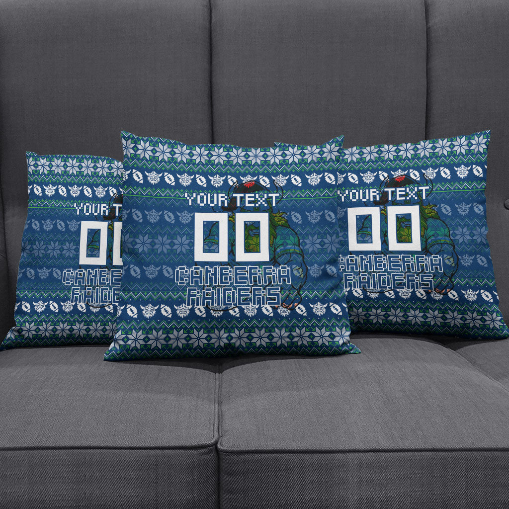 Personalized Canberra Raiders Christmas Pillow Cover Australian Rugby Fans - Pixelated Ugly Xmas Pattern Mascot Santa