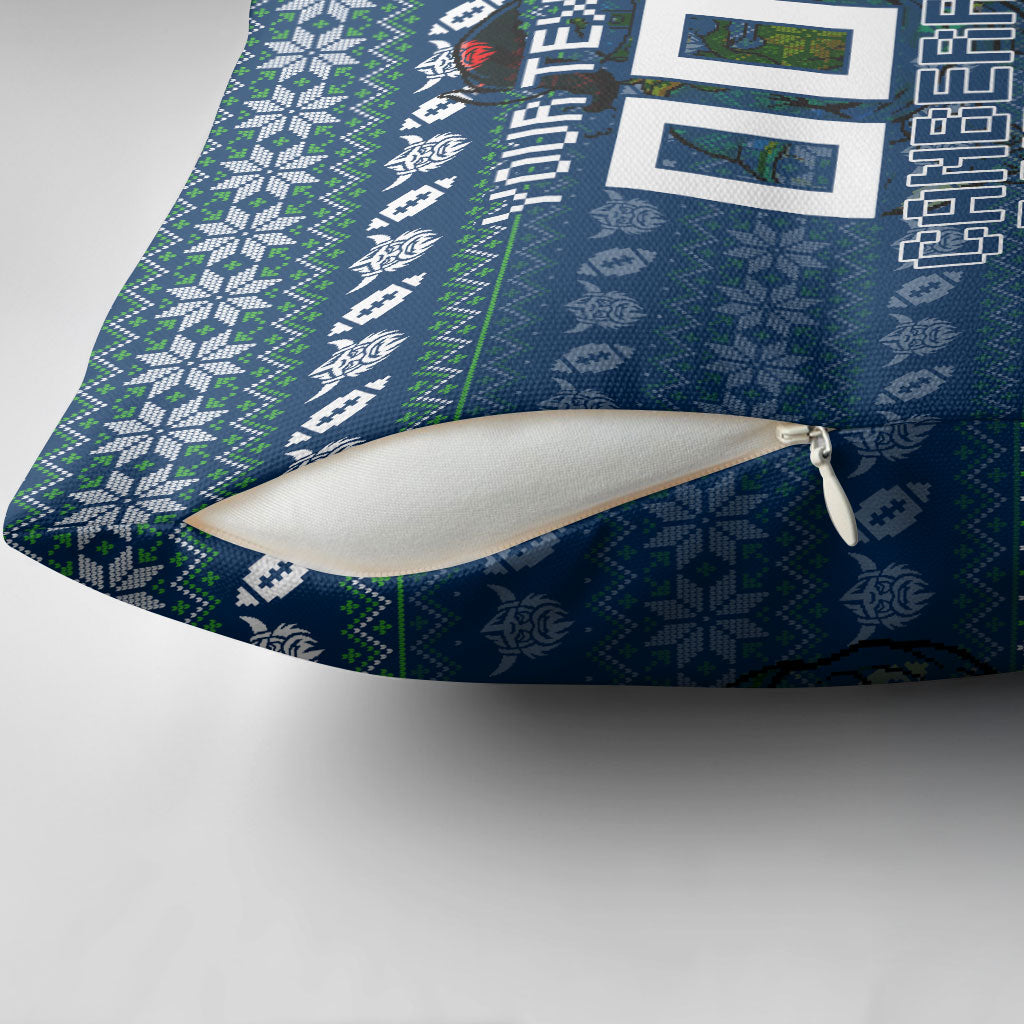 Personalized Canberra Raiders Christmas Pillow Cover Australian Rugby Fans - Pixelated Ugly Xmas Pattern Mascot Santa