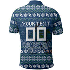 Personalized Canberra Raiders Christmas Polo Shirt Australian Rugby Fans - Pixelated Ugly Xmas Pattern Mascot Santa