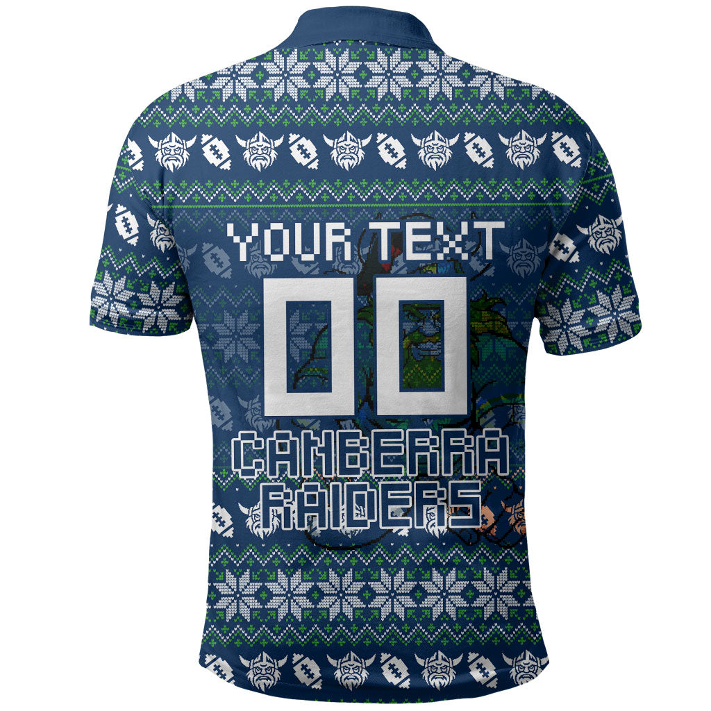 Personalized Canberra Raiders Christmas Polo Shirt Australian Rugby Fans - Pixelated Ugly Xmas Pattern Mascot Santa