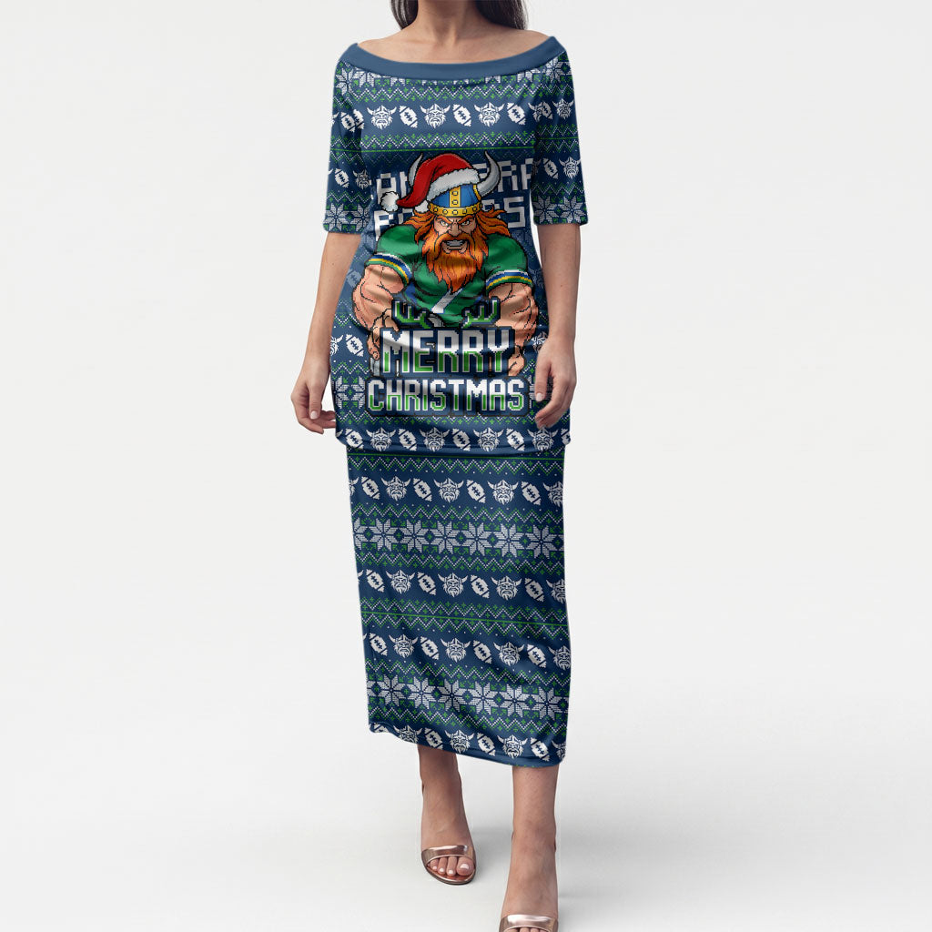 Personalized Canberra Raiders Christmas Puletasi Australian Rugby Fans - Pixelated Ugly Xmas Pattern Mascot Santa