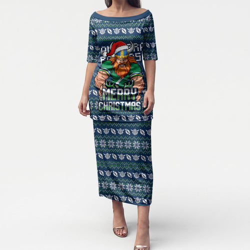 Personalized Canberra Raiders Christmas Puletasi Australian Rugby Fans - Pixelated Ugly Xmas Pattern Mascot Santa