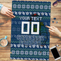 Personalized Canberra Raiders Christmas Puzzle Australian Rugby Fans - Pixelated Ugly Xmas Pattern Mascot Santa