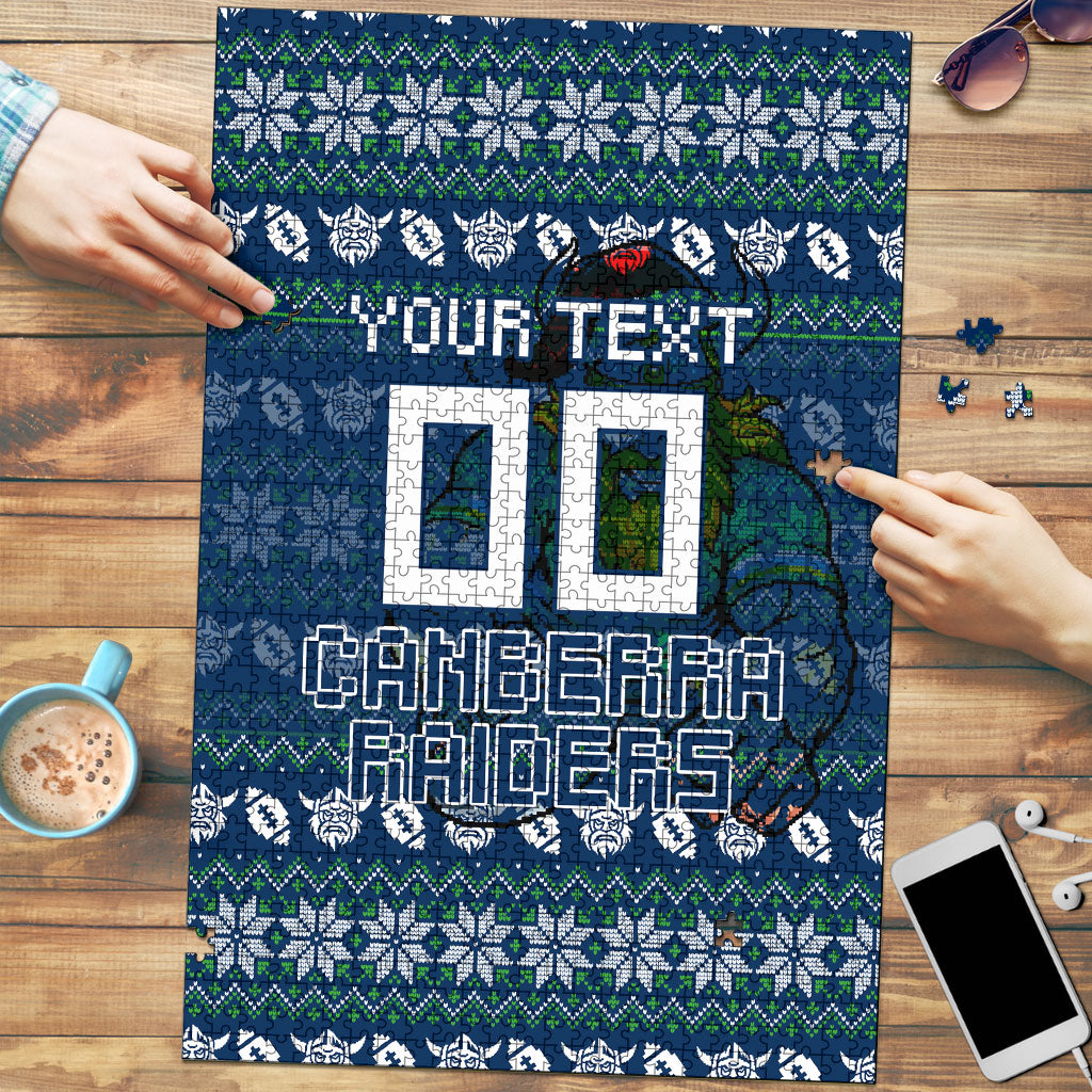 Personalized Canberra Raiders Christmas Puzzle Australian Rugby Fans - Pixelated Ugly Xmas Pattern Mascot Santa