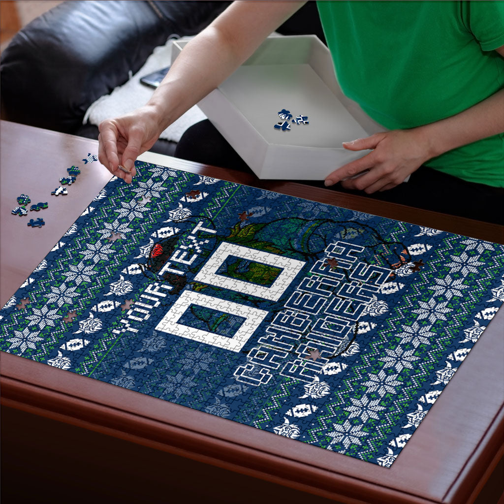 Personalized Canberra Raiders Christmas Puzzle Australian Rugby Fans - Pixelated Ugly Xmas Pattern Mascot Santa