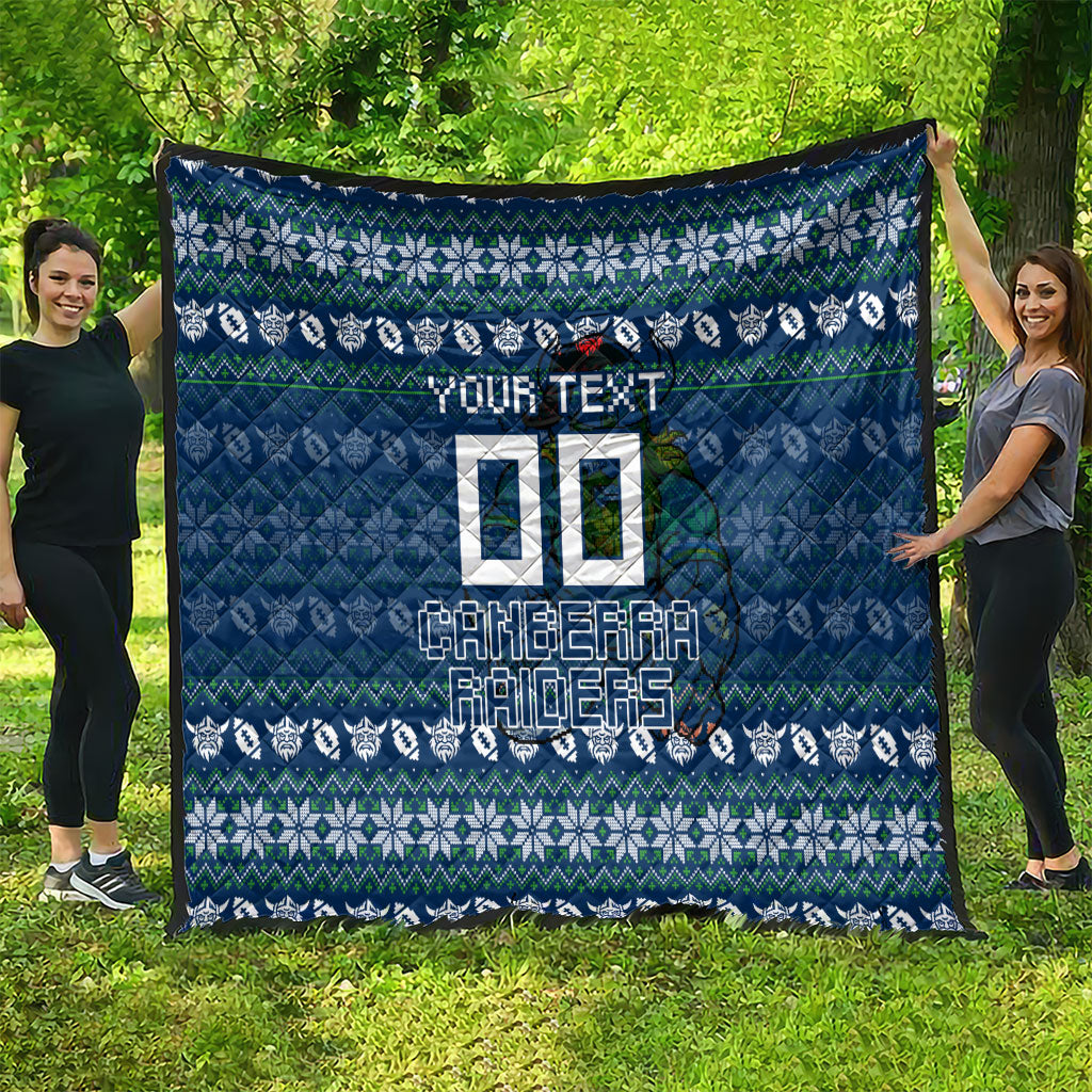 Personalized Canberra Raiders Christmas Quilt Australian Rugby Fans - Pixelated Ugly Xmas Pattern Mascot Santa