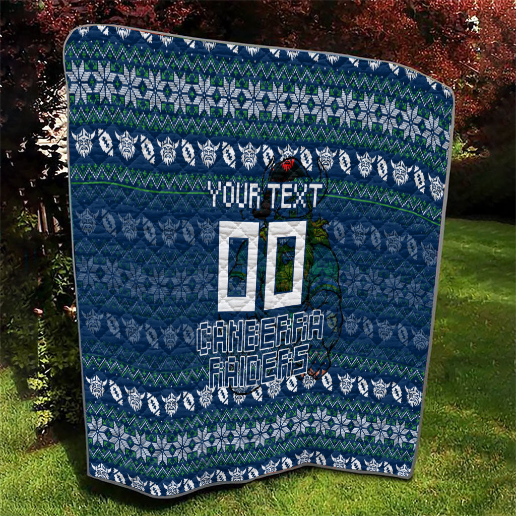 Personalized Canberra Raiders Christmas Quilt Australian Rugby Fans - Pixelated Ugly Xmas Pattern Mascot Santa