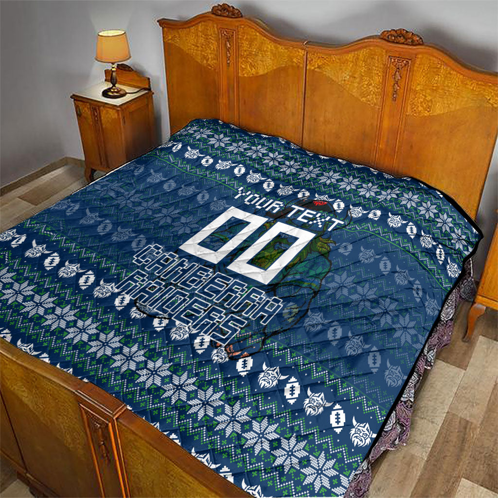 Personalized Canberra Raiders Christmas Quilt Australian Rugby Fans - Pixelated Ugly Xmas Pattern Mascot Santa