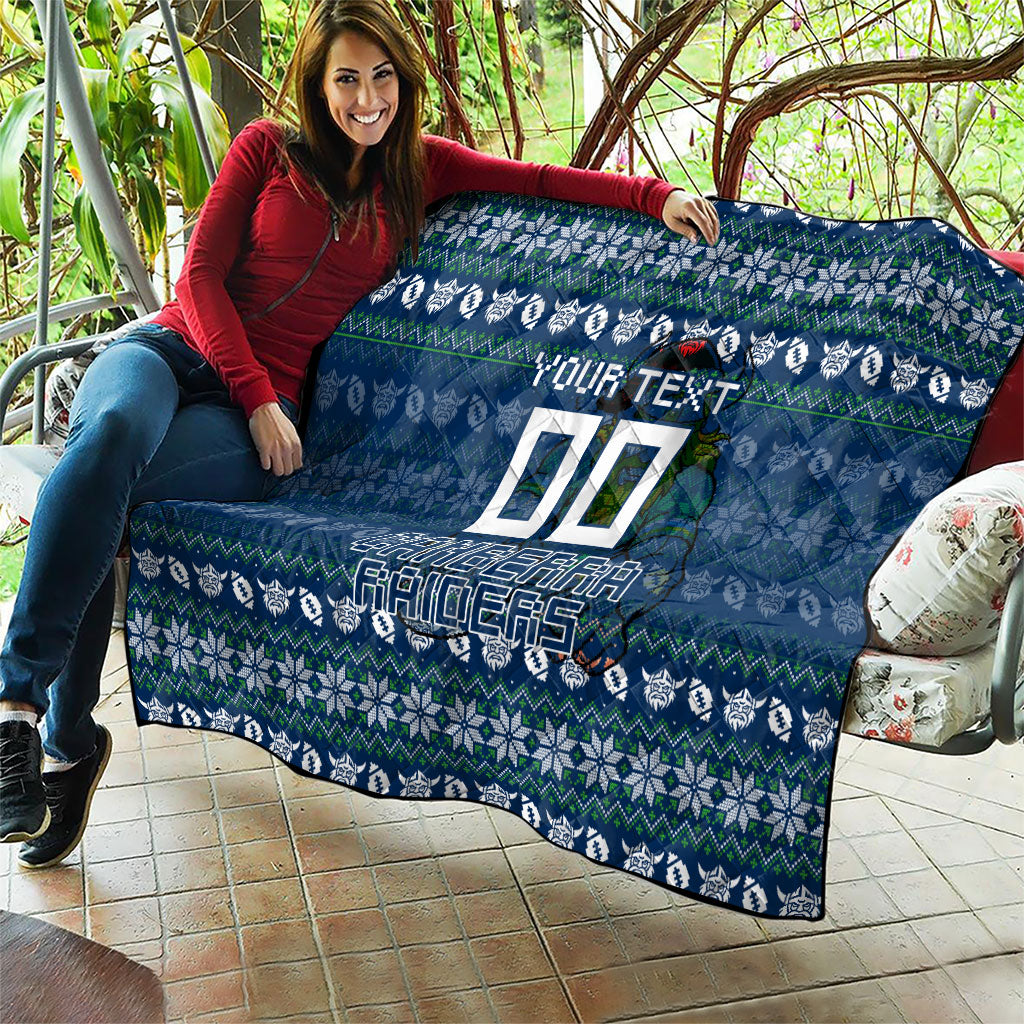 Personalized Canberra Raiders Christmas Quilt Australian Rugby Fans - Pixelated Ugly Xmas Pattern Mascot Santa