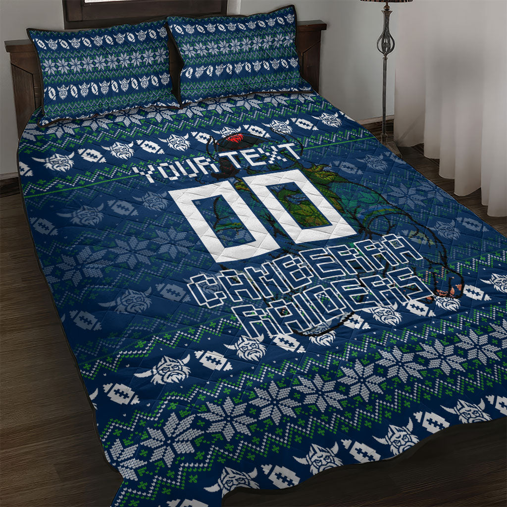 Personalized Canberra Raiders Christmas Quilt Bed Set Australian Rugby Fans - Pixelated Ugly Xmas Pattern Mascot Santa