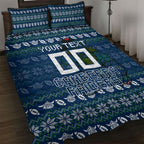Personalized Canberra Raiders Christmas Quilt Bed Set Australian Rugby Fans - Pixelated Ugly Xmas Pattern Mascot Santa
