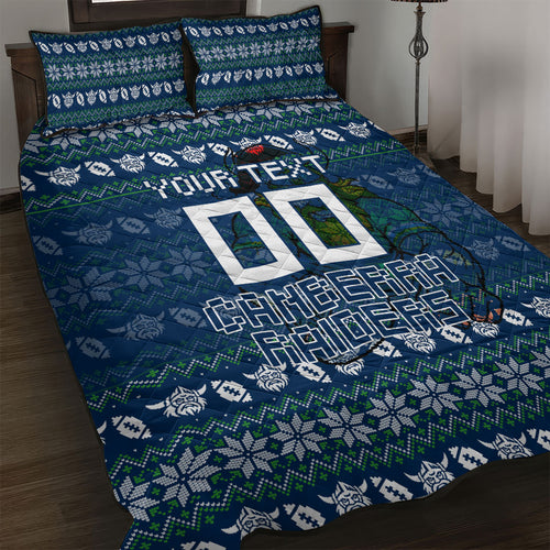Personalized Canberra Raiders Christmas Quilt Bed Set Australian Rugby Fans - Pixelated Ugly Xmas Pattern Mascot Santa