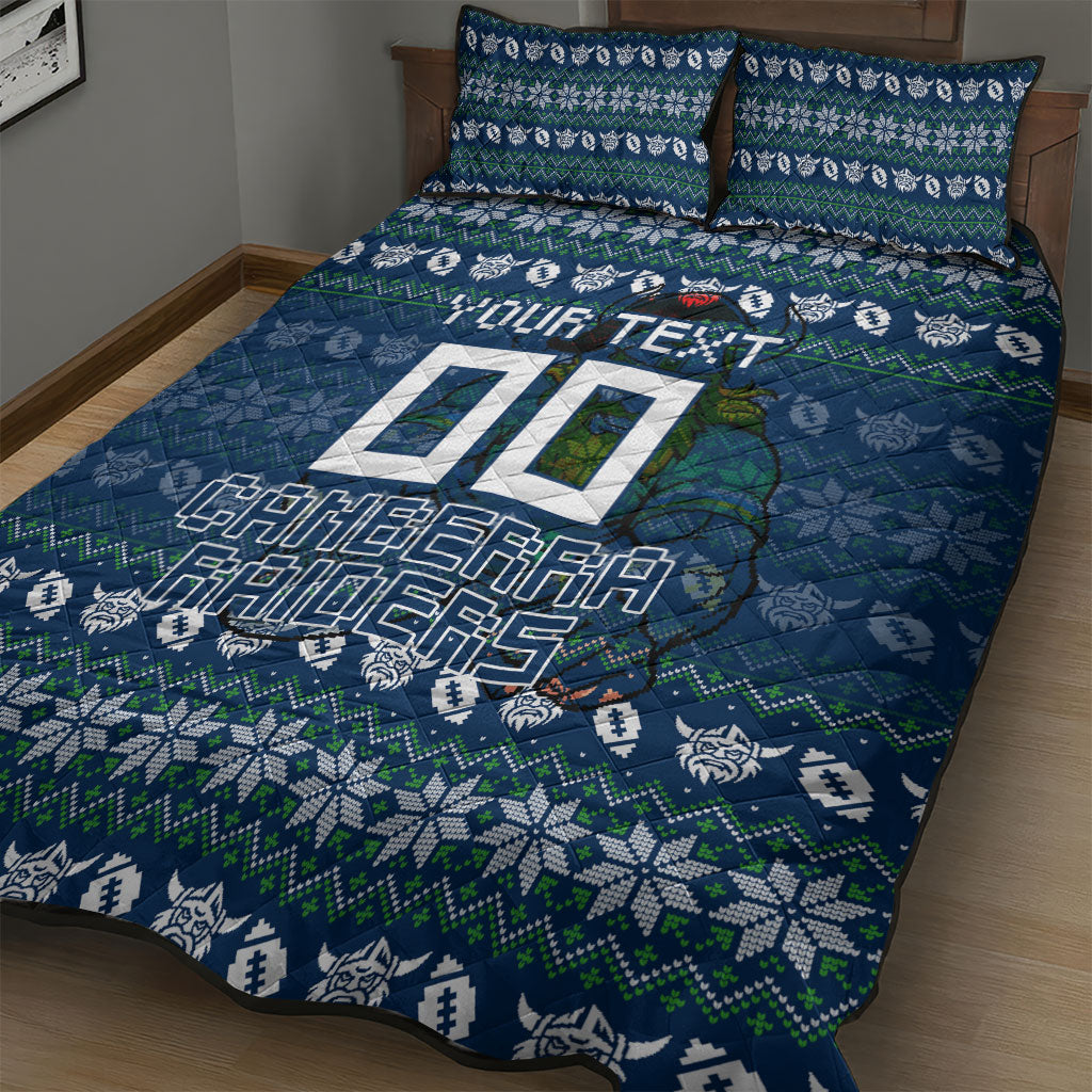 Personalized Canberra Raiders Christmas Quilt Bed Set Australian Rugby Fans - Pixelated Ugly Xmas Pattern Mascot Santa
