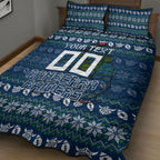 Personalized Canberra Raiders Christmas Quilt Bed Set Australian Rugby Fans - Pixelated Ugly Xmas Pattern Mascot Santa